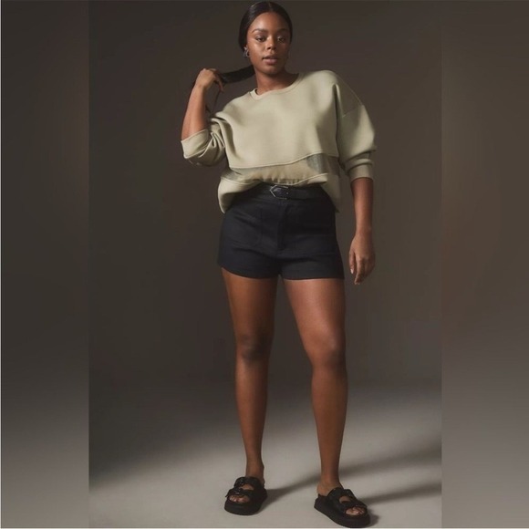 Anthropologie Mesh Paneled Sweatshirt Olive Green Casual Workout Gym Size XS - Picture 3 of 10